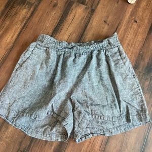 grey, flowy linen high waisted shorts